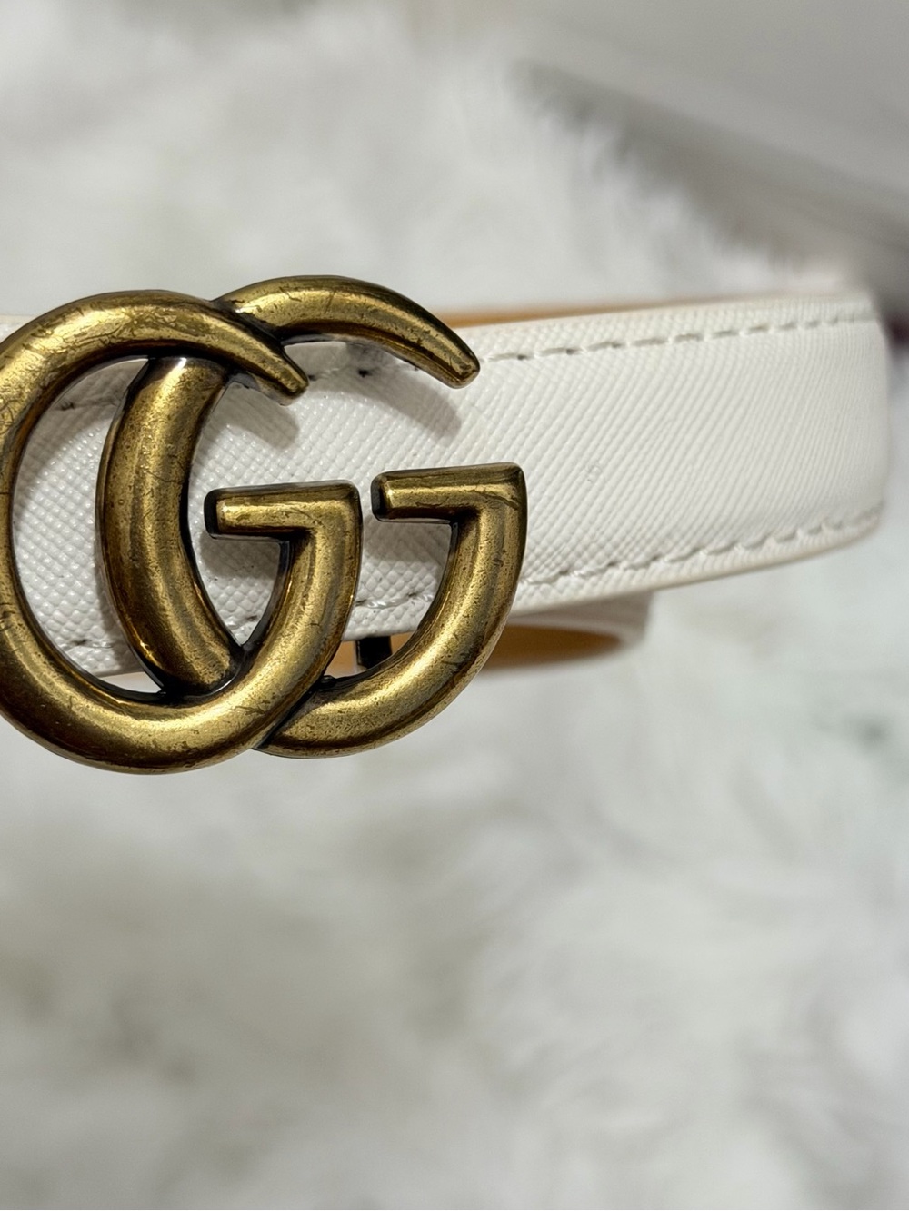 Gucci White Leather Double G Logo Belt